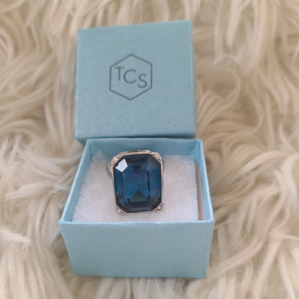 Touchstone Crystal by Swarovski Blue Crystal Ring- Size 5- Excellent Condition